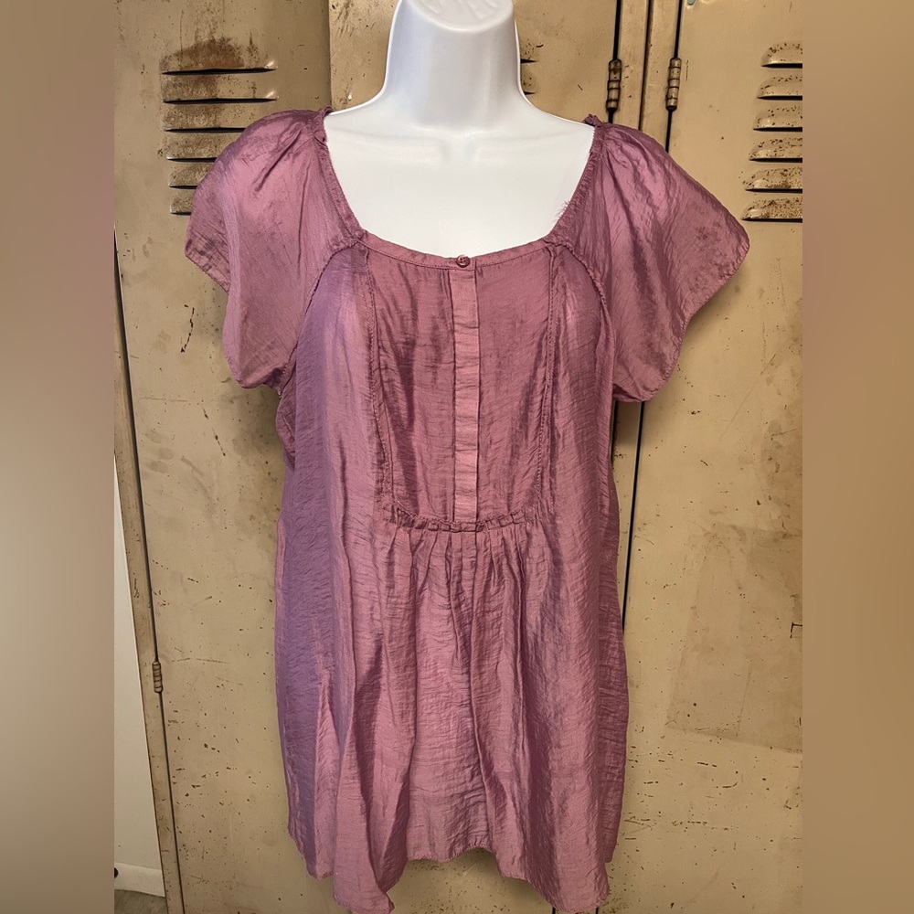 Ann Taylor Loft Womens Tunic Top Size M Purple Short Sleeve Square Neck Pullover
